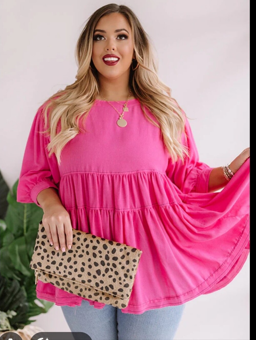 Entro Women’s Pink Peplum Long-Sleeve Top Oversized Flowy S
